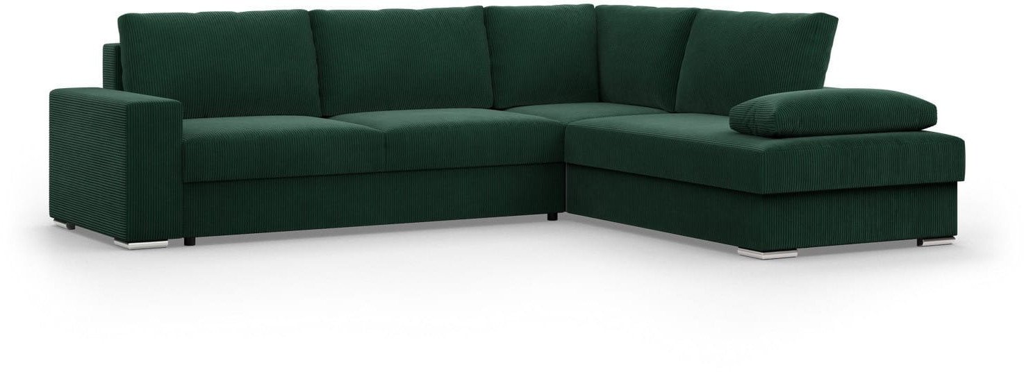 Duży narożnik, Momento, prawy, sztruks, 287x231x86 cm, butelkowa zieleń | TYLETEGOTU