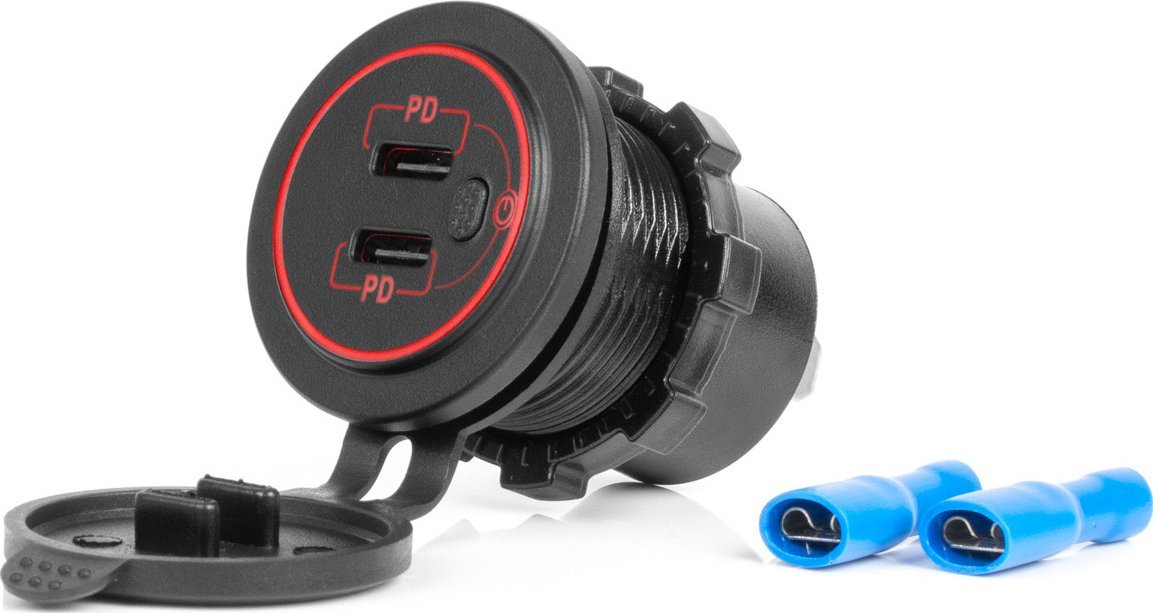 Ładowarka AMiO Ładowarka samochodowa z gniazdami usb wodoodporna z włącznikiem 2x usb-c 12v 24v amio-04224