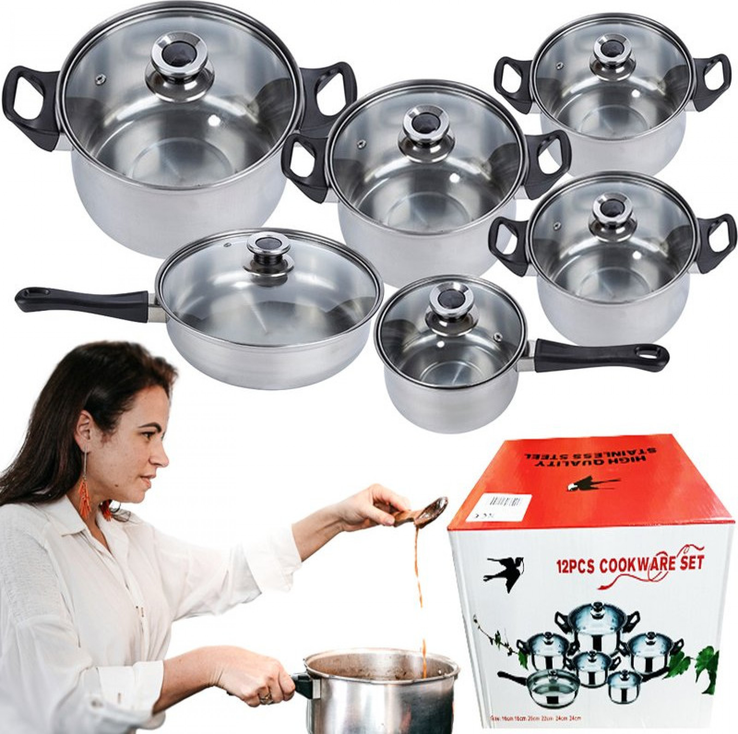 Retoo KOMPLET GARNKÓW STALOWYCH I PATELNIA 12 ELEMENTÓW