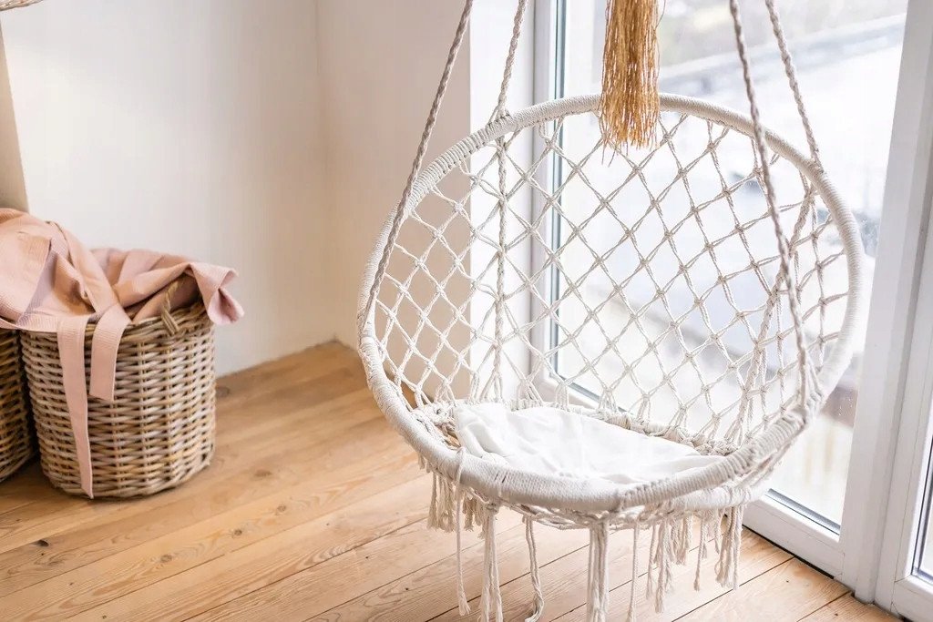 Black Forest Hammock, woven hanging chair 80x60cm ecru