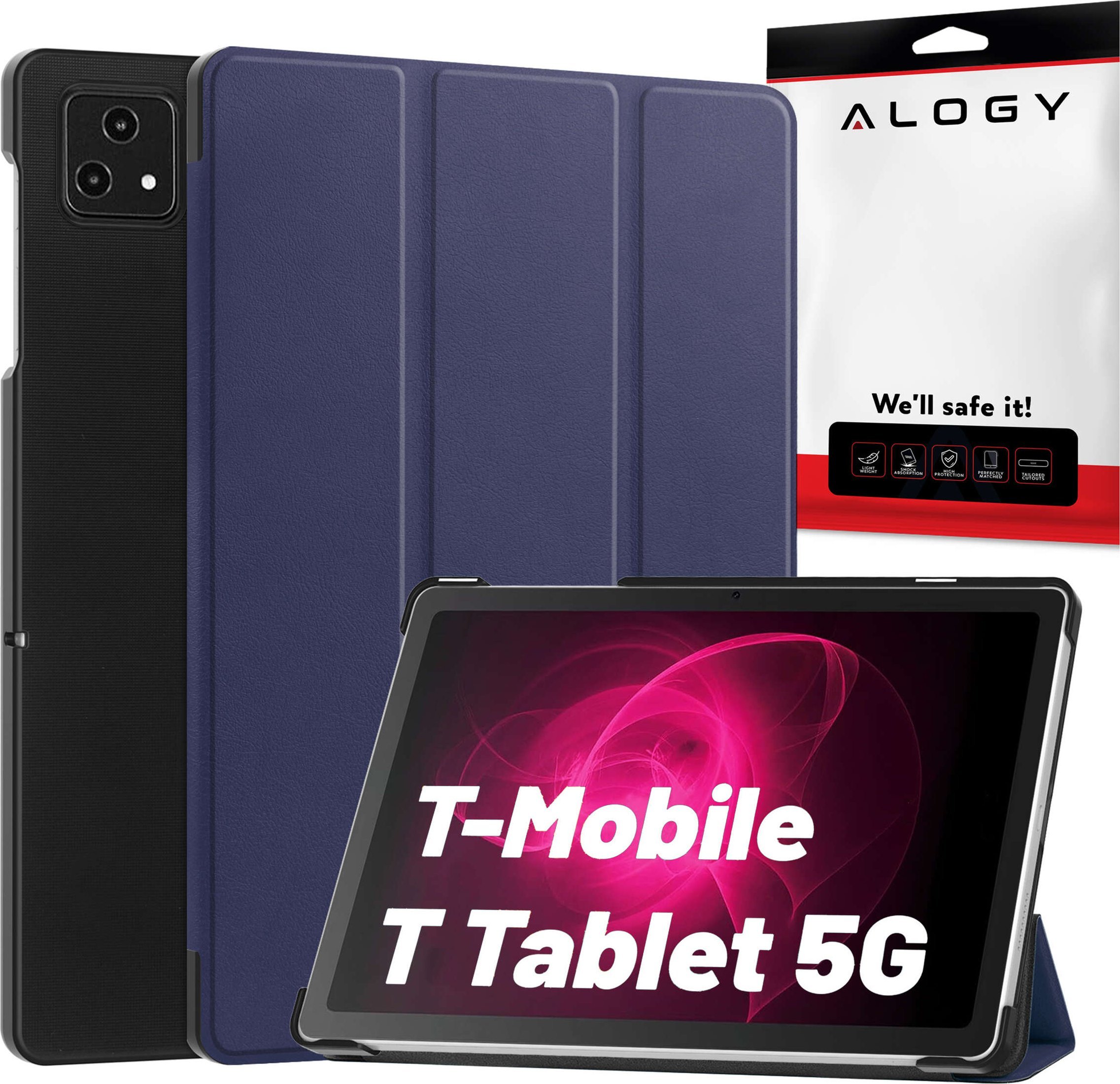 Etui na tablet Alogy Etui do T-Mobile T Tablet 5G 10.36" obudowa na tablet Book Cover Case Granatowe