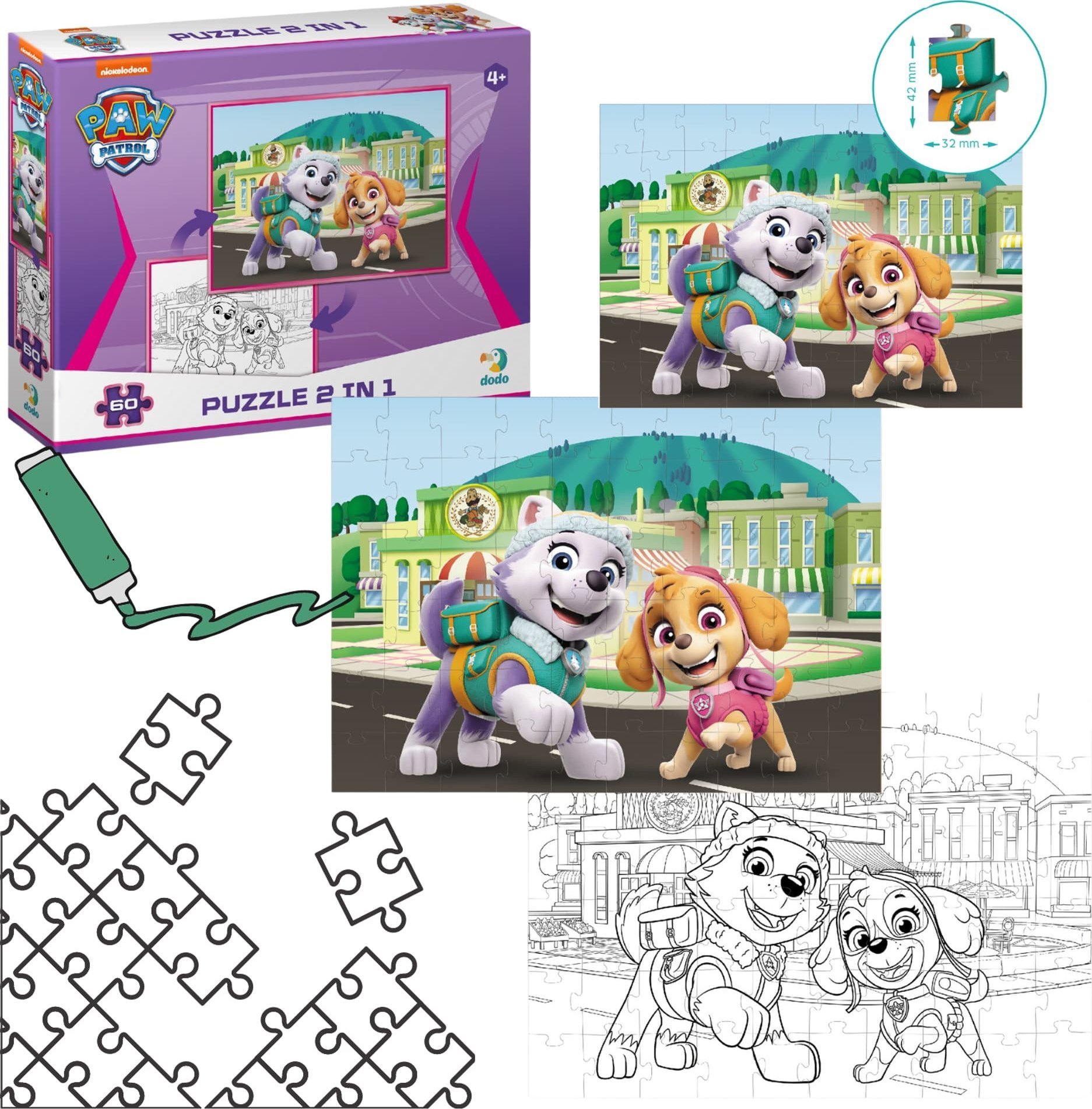 Dodo PUZZLE 2w1 PSI PATROL 60 ELEMENTÓW KOLOROWANKA I UKŁADANKA W JEDNYM