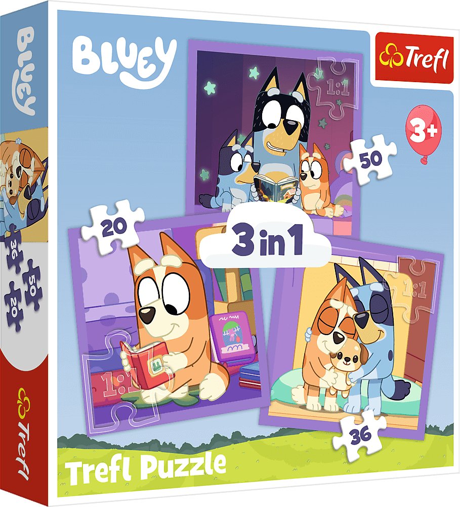Trefl Puzzle 3w1 Poznaj Bluey - łącznie 106 elementów (34895)