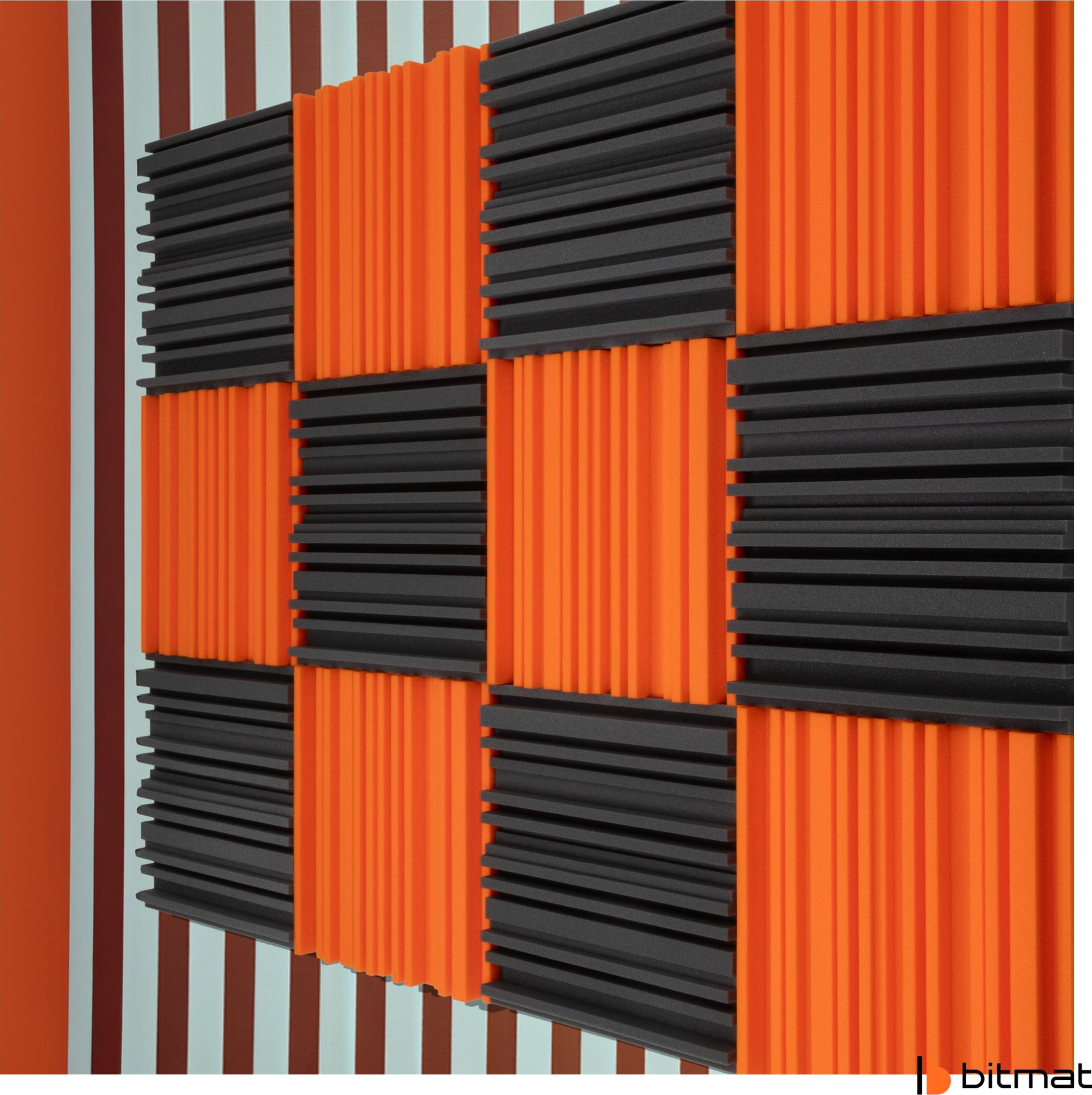 Dekoracyjny panel akustyczny Bitmat Equalizer 12 szt. zestaw do wygłuszenia pomieszczenia szary pomarańczowy