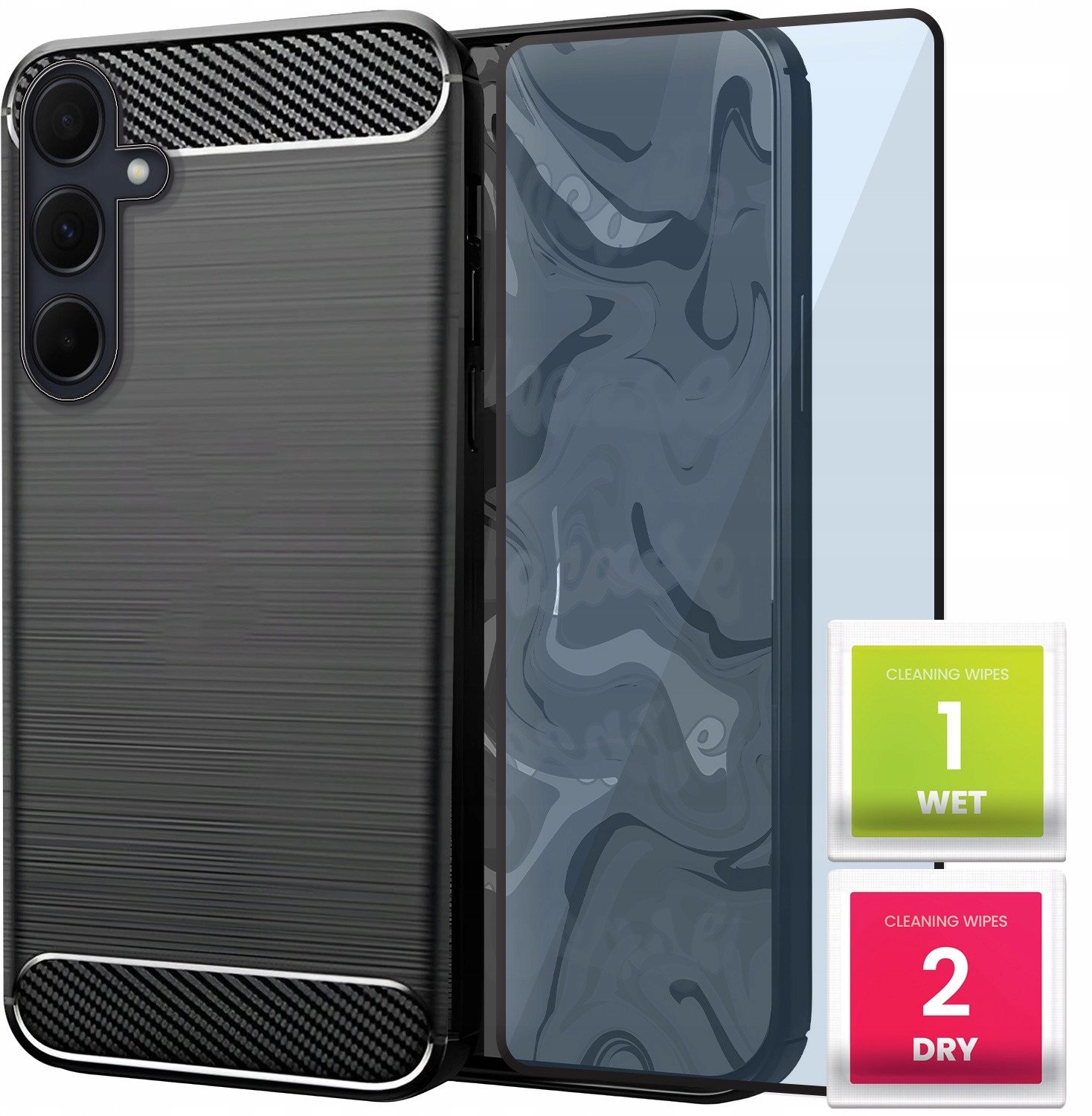 Etui do Samsung Galaxy A35 5G (Czarne, Karbon, Pancerne, Case) Szkło 9H