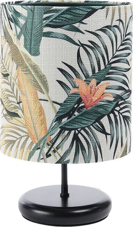 Lampa stołowa Lumes Czarna lampka nocna z kloszem w kwiaty - S368-Hilva