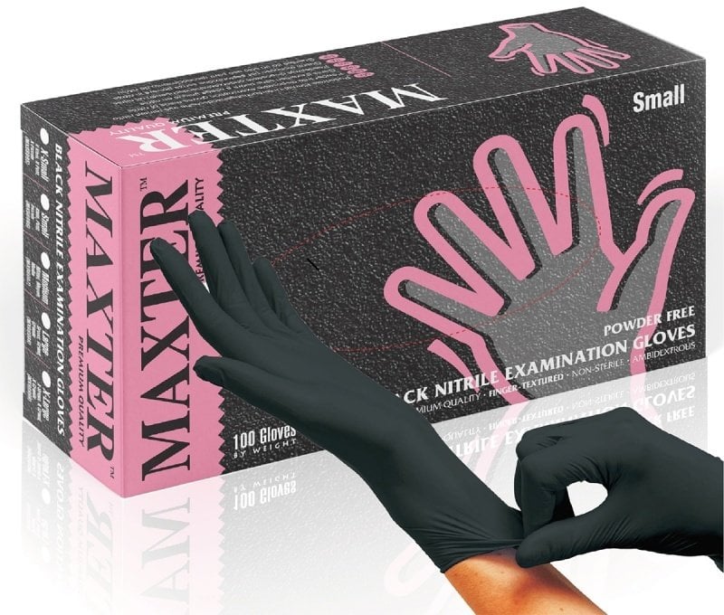 Maxter RĘKAWICE NITRYLOWE, bez pudru, czarne, ROZMIAR S, 100SZT