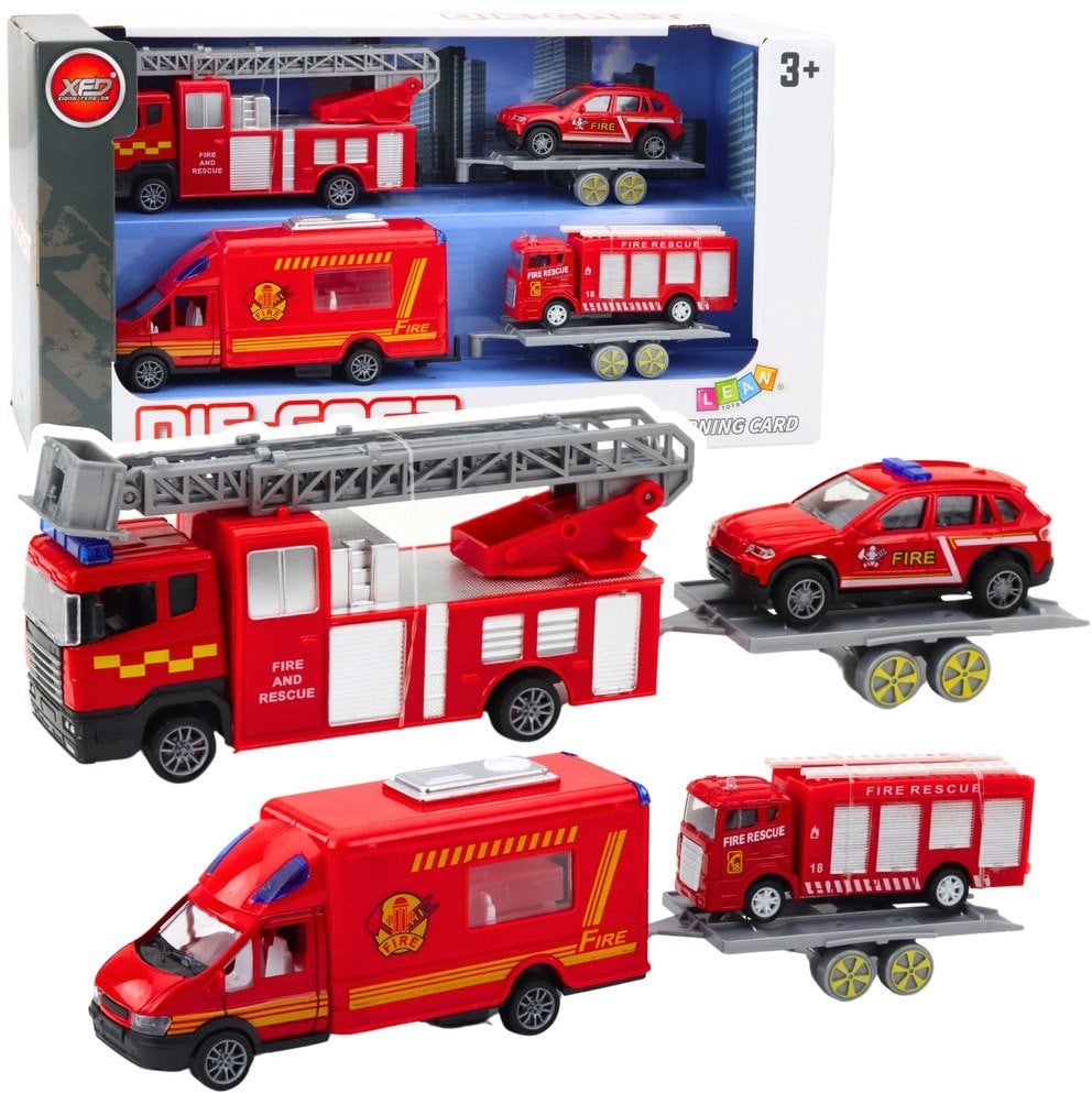 Zestaw Pojazdów Strażackich Wozy Samochody Napęd Czerwone LEAN Toys