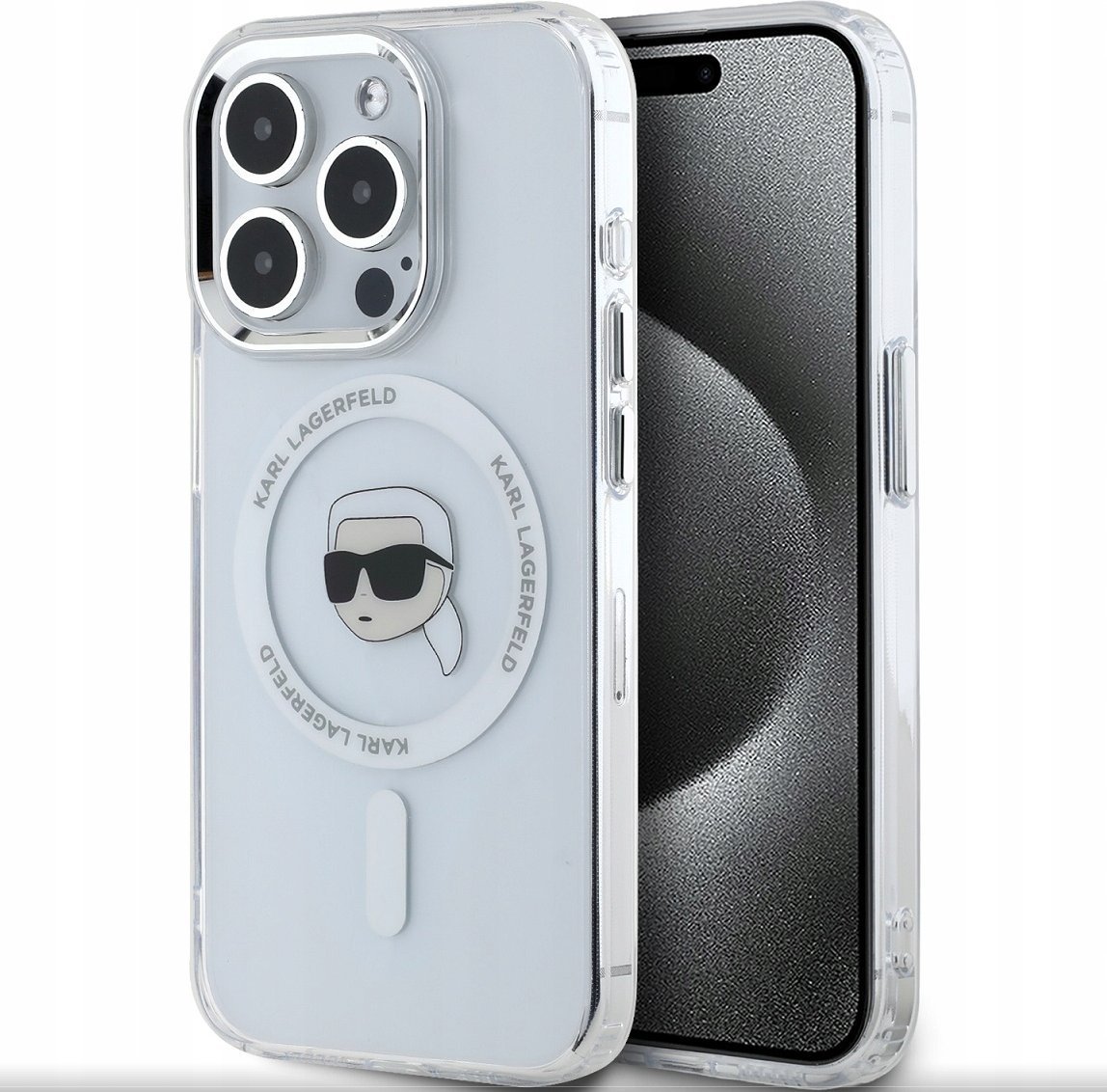 Case Karl Lagerfeld IML Metal Karl Head MagSafe for iPhone 15 Pro white