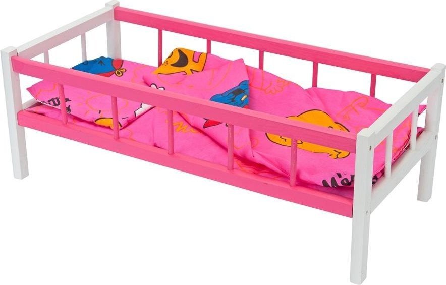 Teka Łóżeczko różowe dla lalek z pościelą