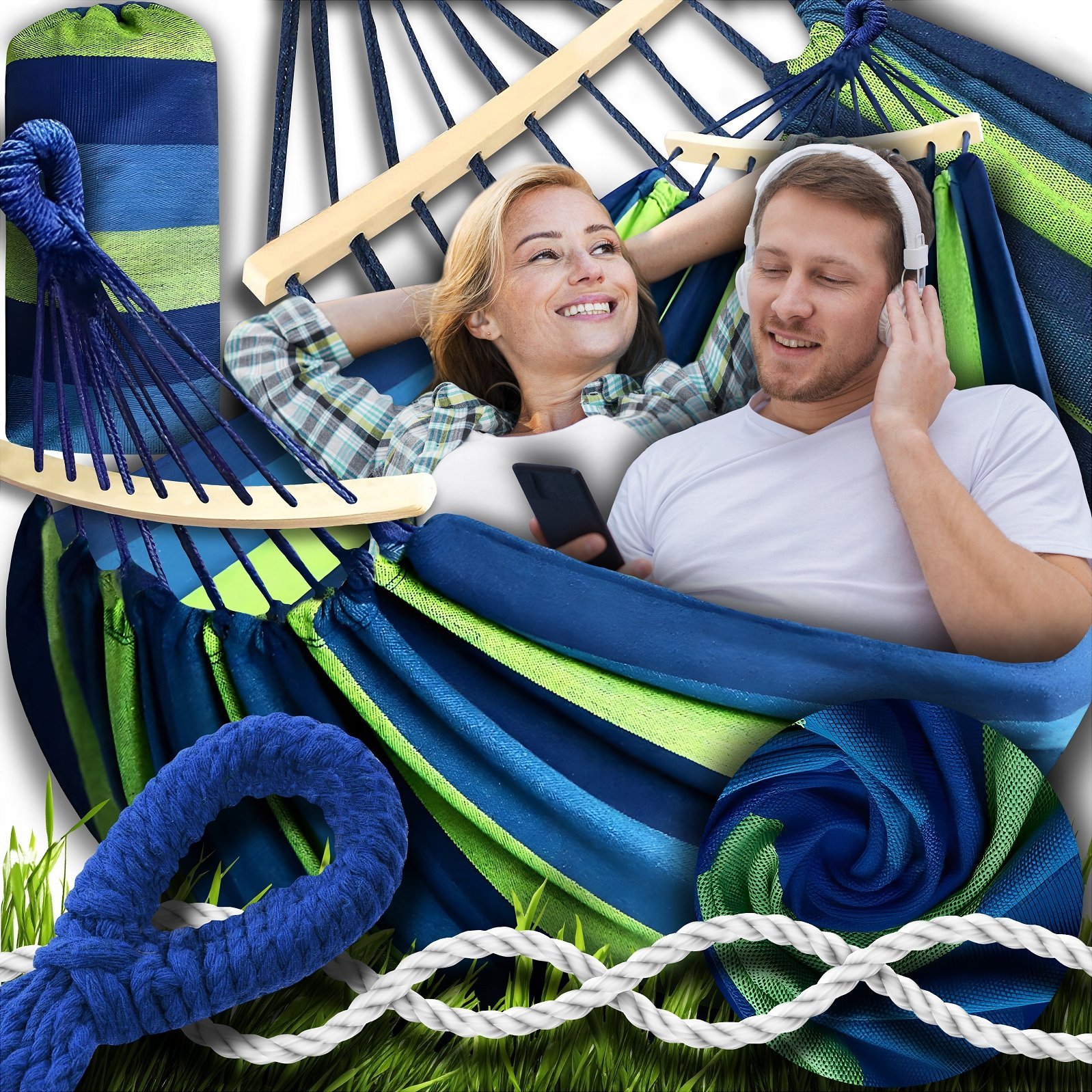 GALAXIA HAMAK OGRODOWY DWUOSOBOWY XXL 260x150 2 Osobowy Turystyczny Z DRĄŻKIEM DUŻY