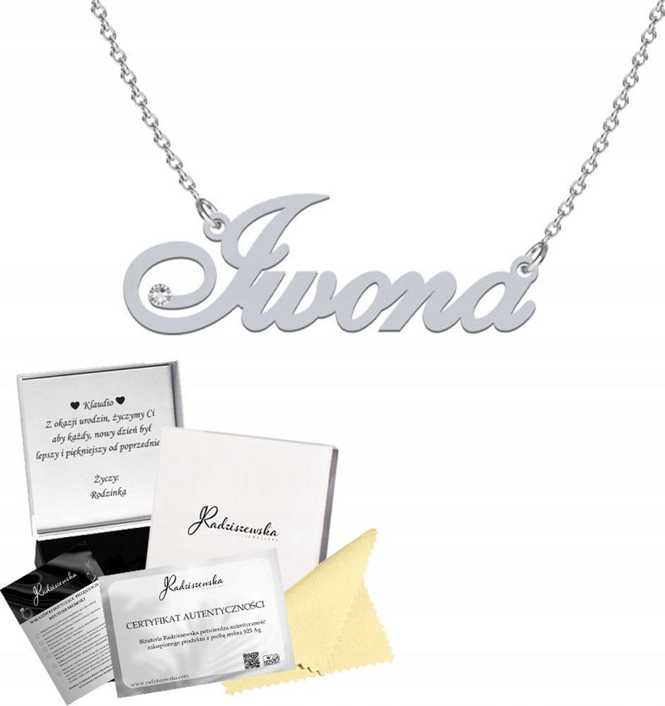 Radziszewska Jewellery Naszyjnik Srebrny z imieniem Iwona Łańcuszek SREBRO 925 DEDYKACJA GRATIS