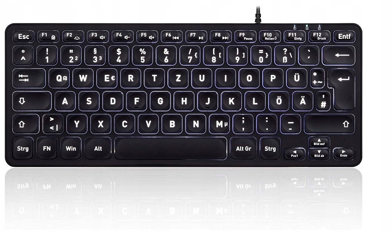 Klawiatura Perixx Perixx PERIBOARD-332B DE-Layout, Mini keyboard, USB wired, backlight, black