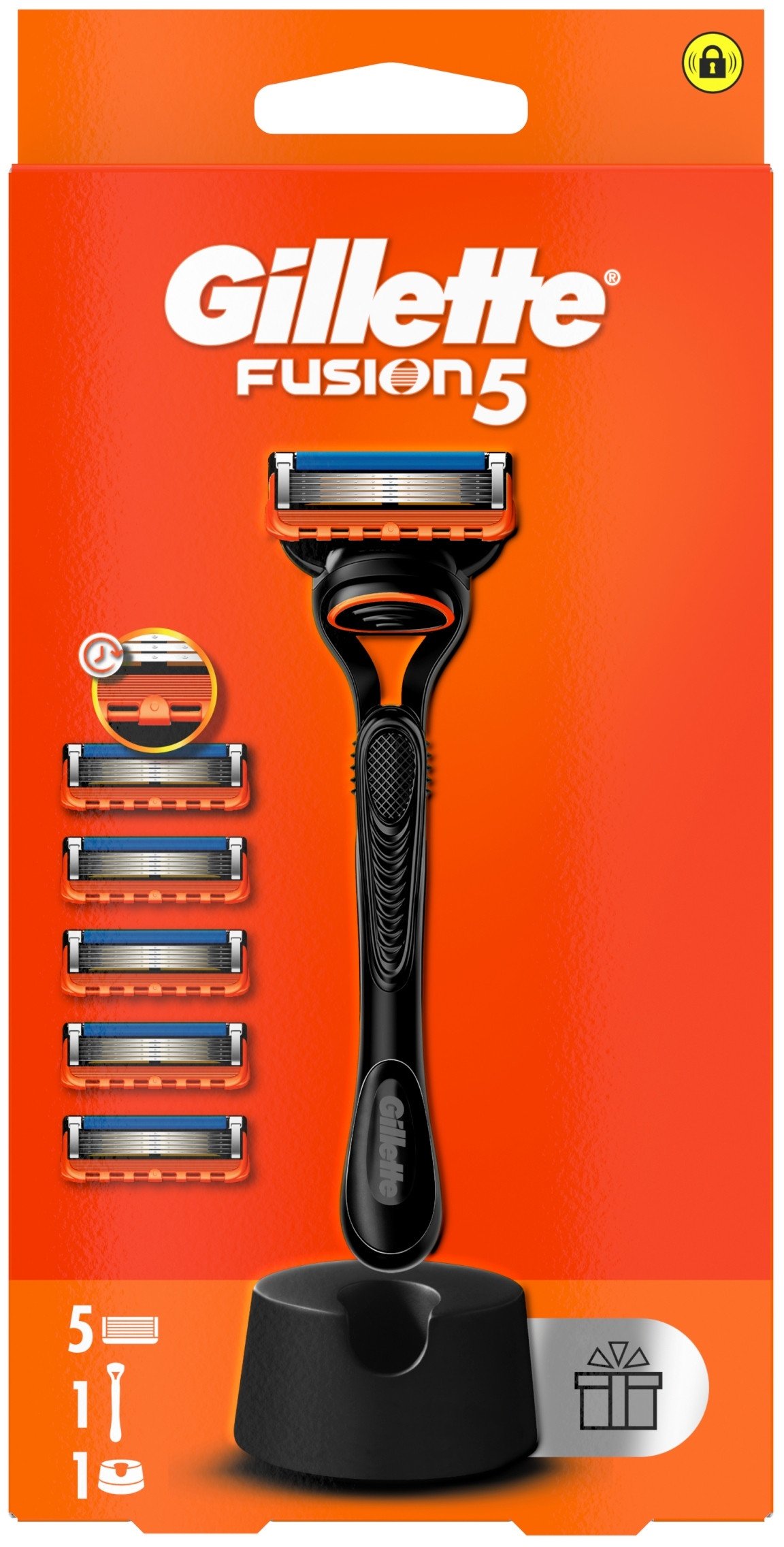 Gillette Maszynka do golenia Fusion5 + 5 ostrzy + stojak