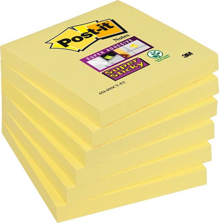 Post-it Karteczki samoprzylepne POST-IT Super Sticky (654-6SSCY-EU), 76x76mm, 1x90 kart., żółte
