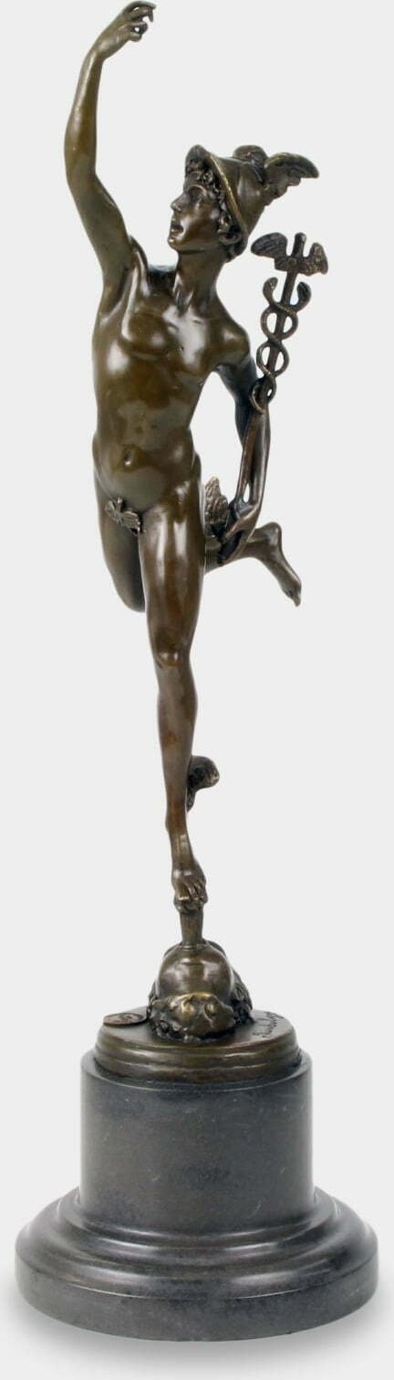 rzezbyzbrazu Merkury Bóg Handlu Rzeźba z Brązu na Podstawie z Marmuru