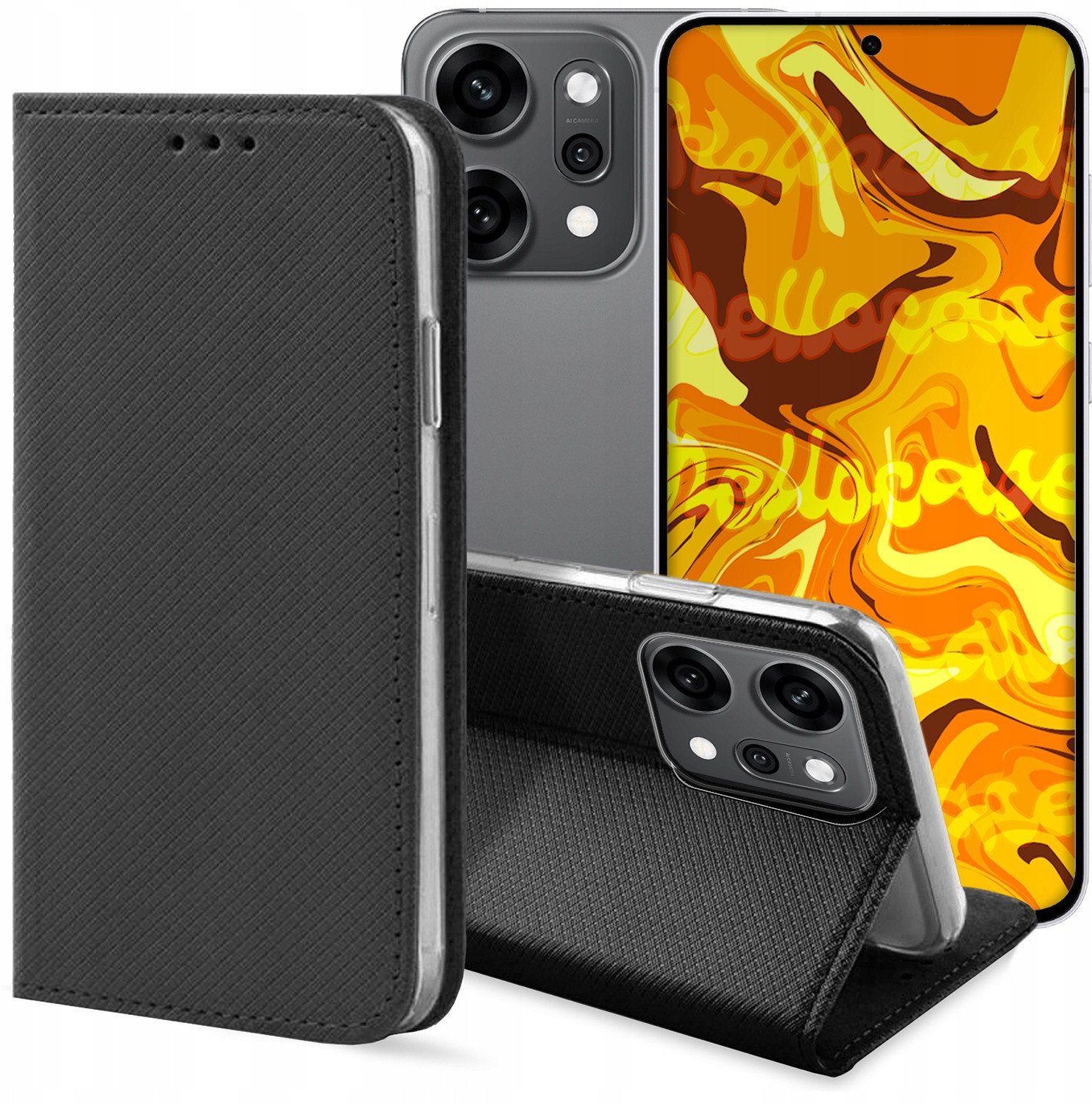 ETUI Z KLAPKĄ DO OPPO RENO14 PRO 5G CZARNE ZAMYKANE MAGNETYCZNE OCHRONNE