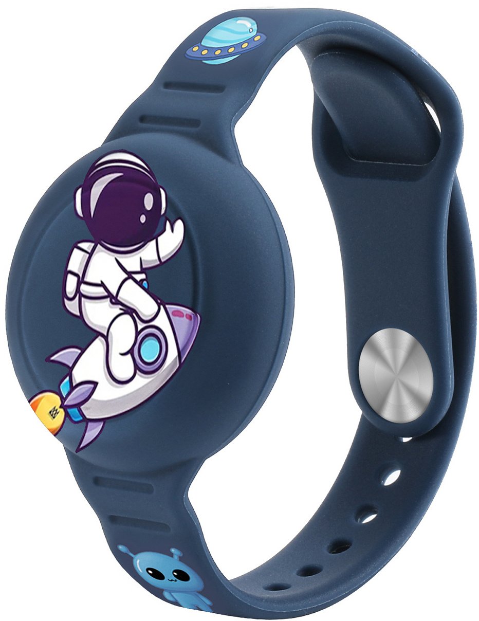 Hurtel Opaska pasek silikonowy na lokalizator AirTag na rękę dla dziecka - astronauta granatowa