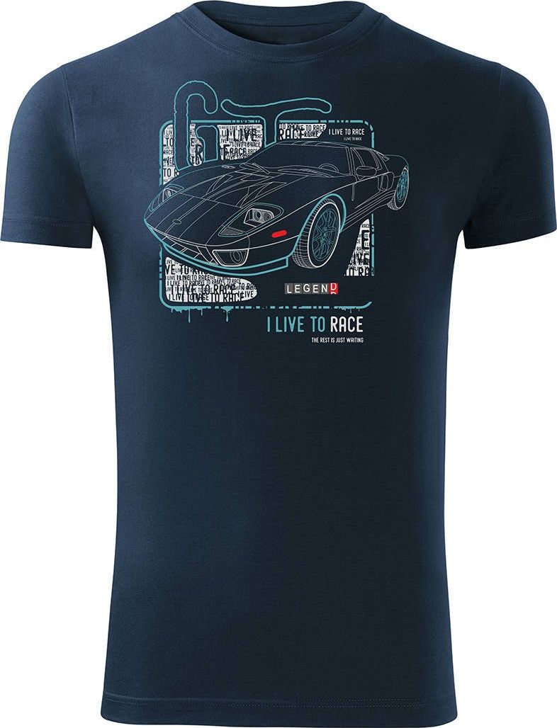 Topslang Koszulka motoryzacyjna z samochodem Ford GT męska granatowa SLIM XXL