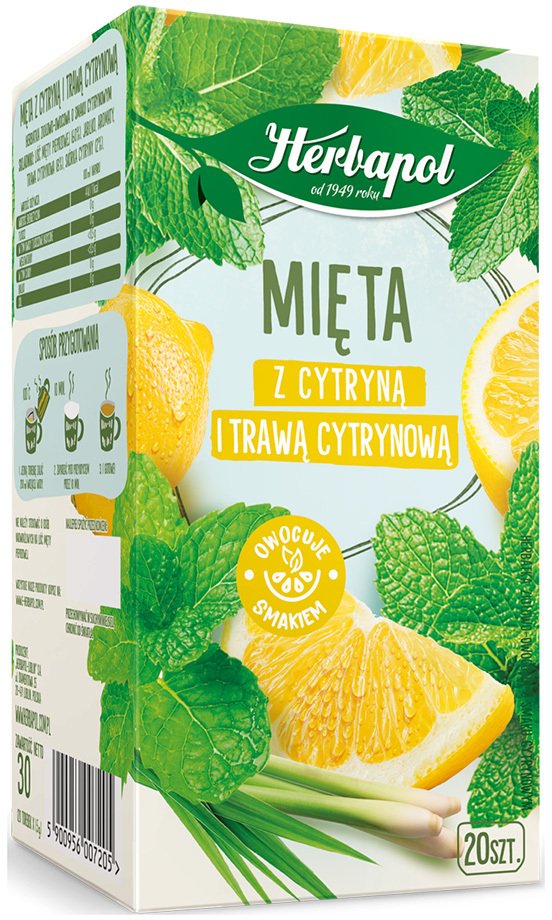 Herbapol Herbata ziołowo-owocowa Mięta z cytryną i trawą cytrynową 20 torebek