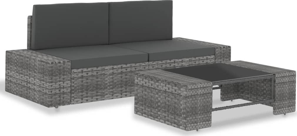 vidaXL 3 częściowy zestaw wypoczynkowy do ogrodu, rattan PE, szary (49527)