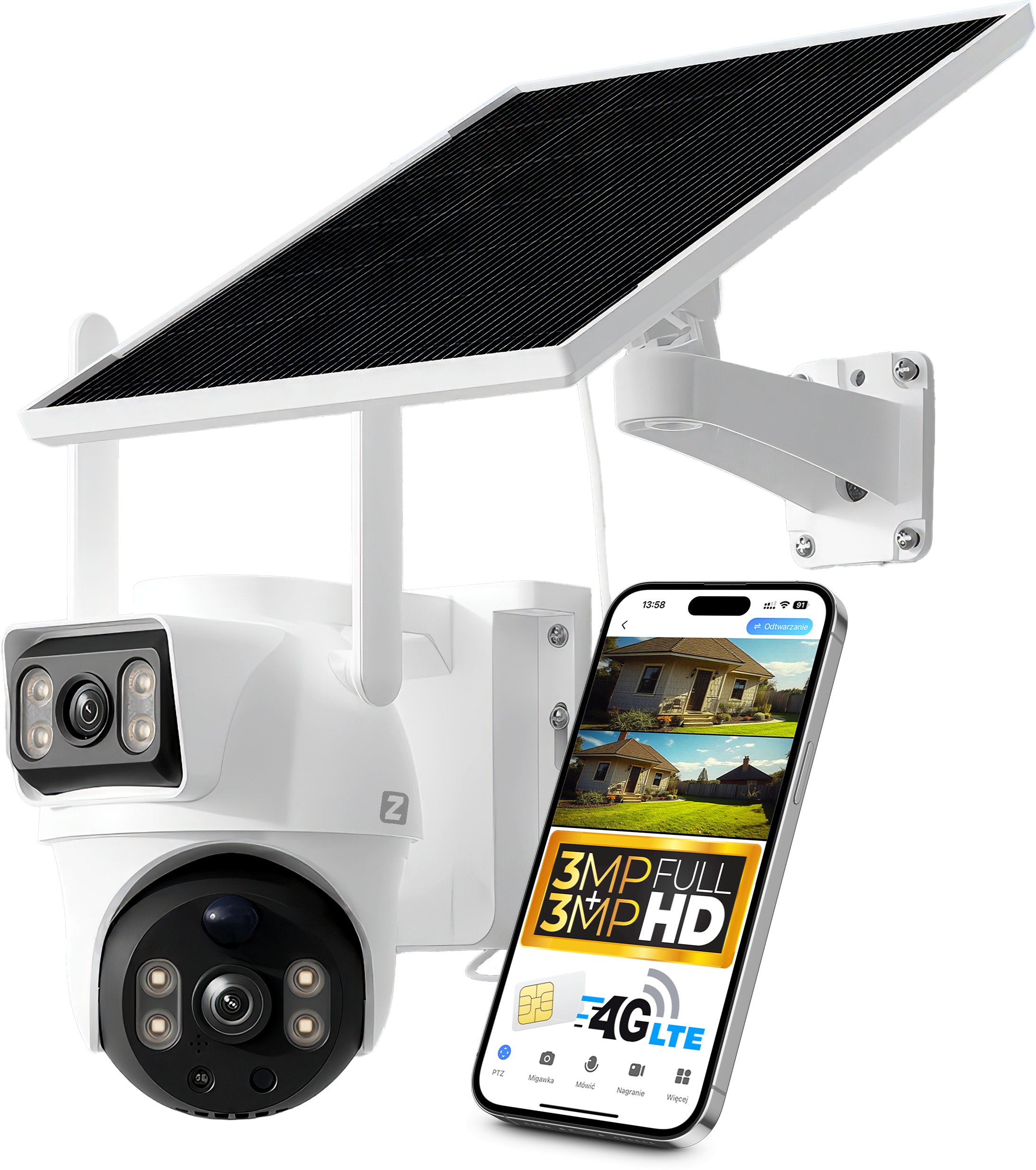 V33 SOLAR GSM 4G 6MPX Zewnętrzna Kamera Obrotowa Zintronic IKPGSMP330DLV1
