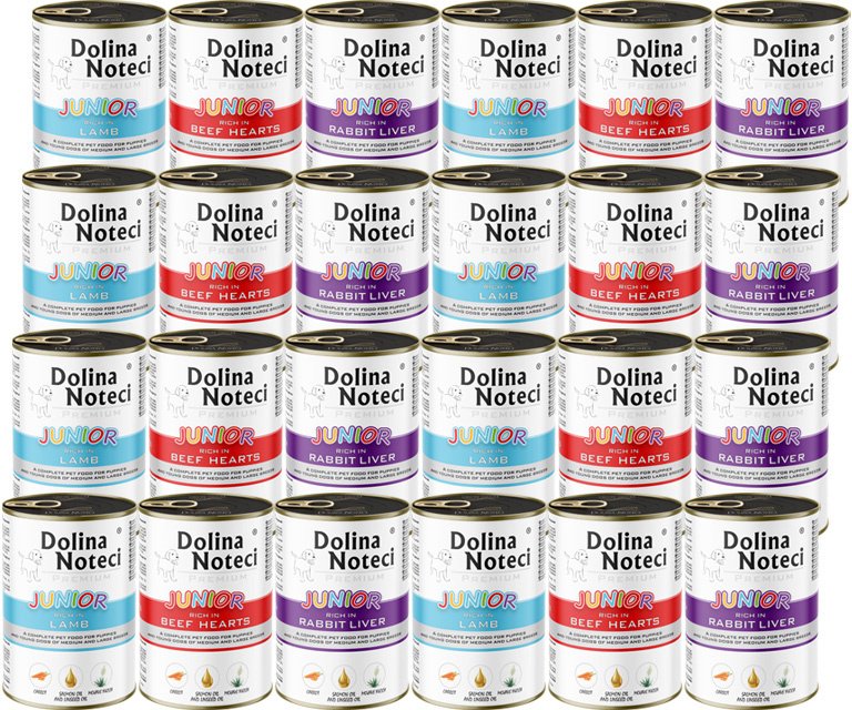 Mokra karma dla psa Dolina Noteci Premium junior mix bez drobiu 24 x 400 g