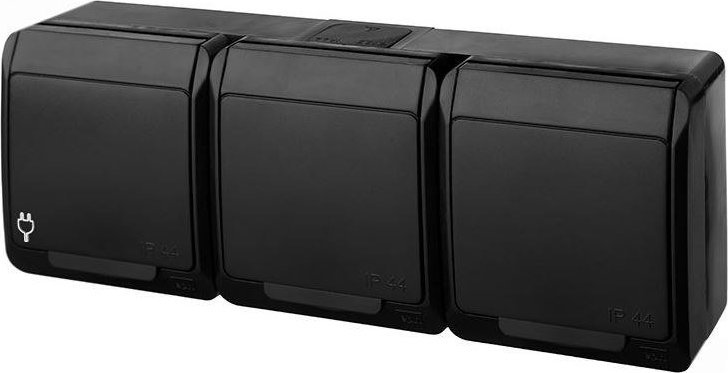 Elektro-Plast HERMES IP44 gniazdo natynkowe potrójne z uziemieniem 3x2P+Z czarne 0323-09