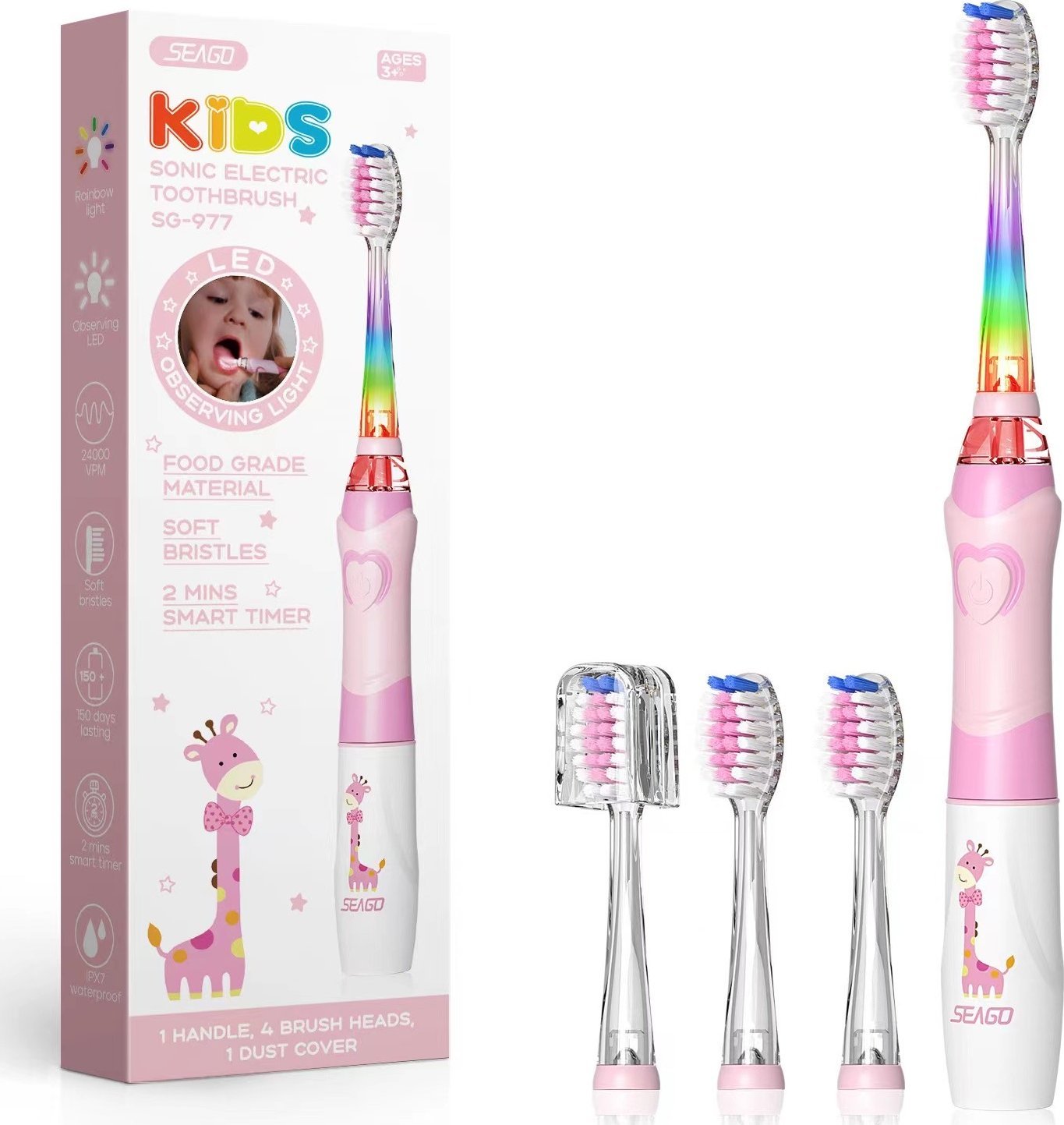 Szczoteczka Seago SG-977 Różowa + 3 końcówki