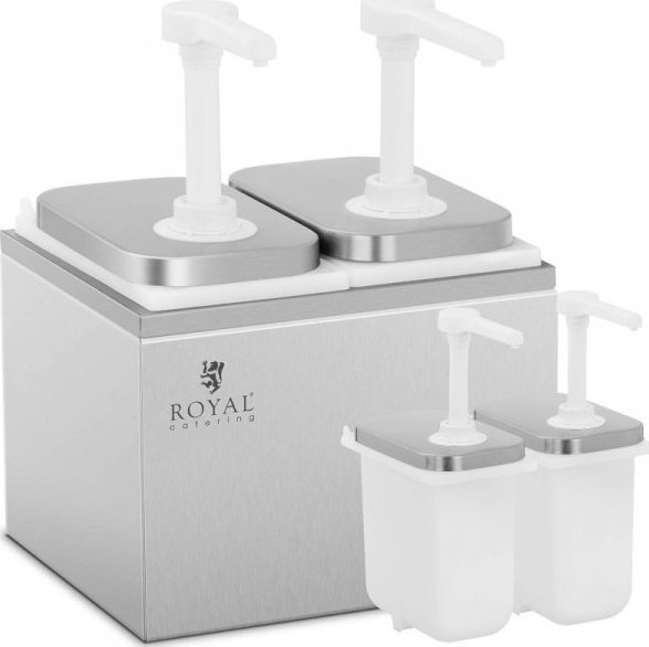 Royal Catering Dyspenser dozownik podwójny do sosów z pompką ze stali nierdzewnej 2 x 2 l