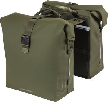 Basil Sakwa podwójna BASIL SOHO DOUBLE PANNIER BAG NORDLICHT MIK, MIK System (ready to go) 41L, 100% wodoodporna moss green oświetlenie Nordlicht Tech