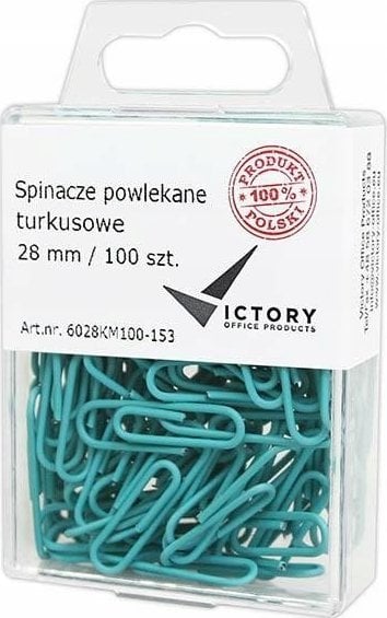 Victory Office Product SPINACZE BIUROWE VICTORY OFFICE 28MM 100 SZT. OKRĄGŁE PASTELOWE TURKUSOWE POJEMNIK PLASTIKOWY ZAWIESZANY