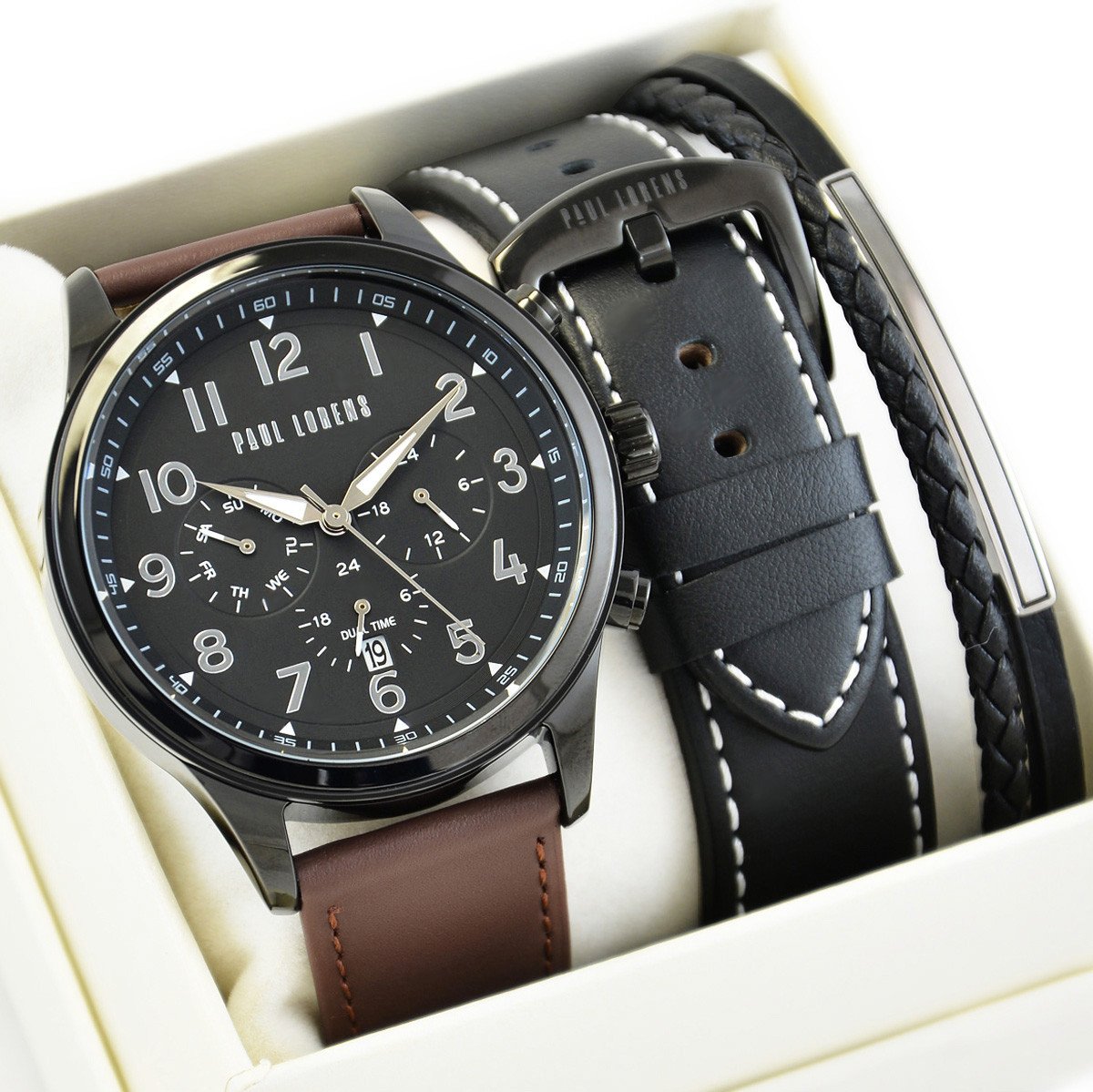 Zestaw męski zegarek Paul Lorens - BAYAS 2 PASKI + bransoletka