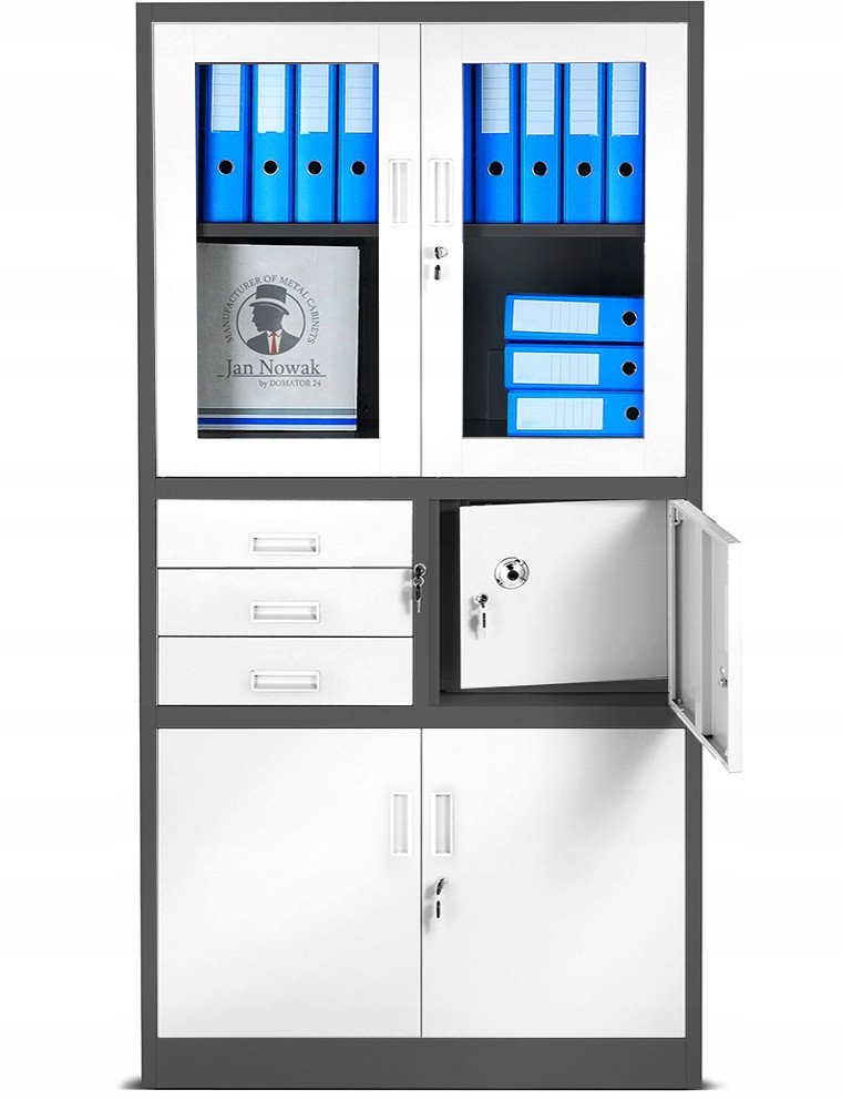 Aktenschrank mit Schubladen und Tresor FILIP, 900 x 1850 x 400 mm, anthrazit-weiß