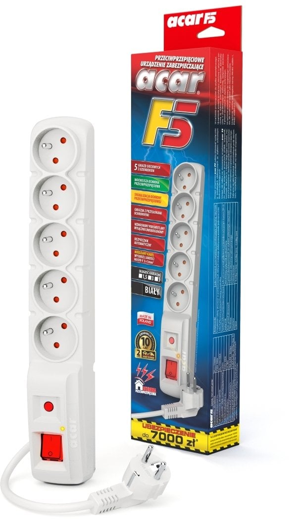 Listwa zasilająca Acar Listwa surge protector F5 1,5m biały