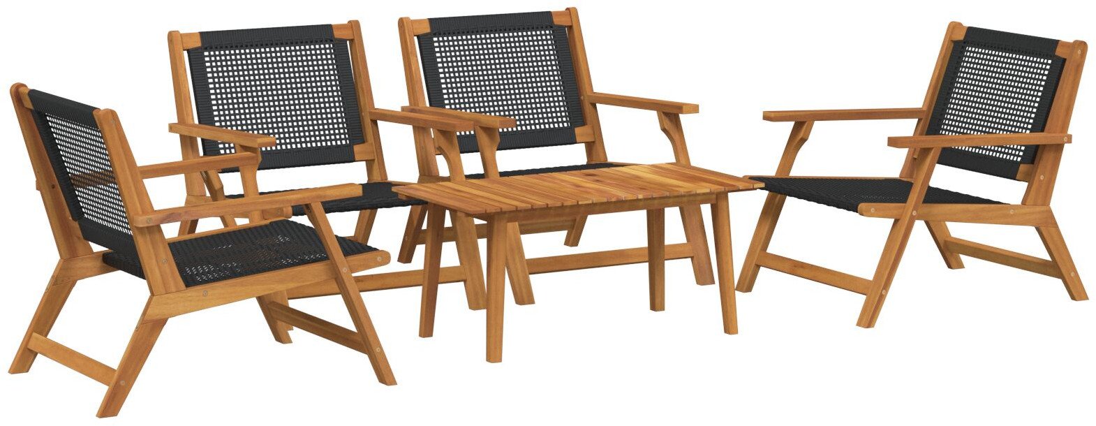 5-częściowy zestaw krzeseł ogrodowych vidaXL z czarnym stołem z litego drewna akacjowego