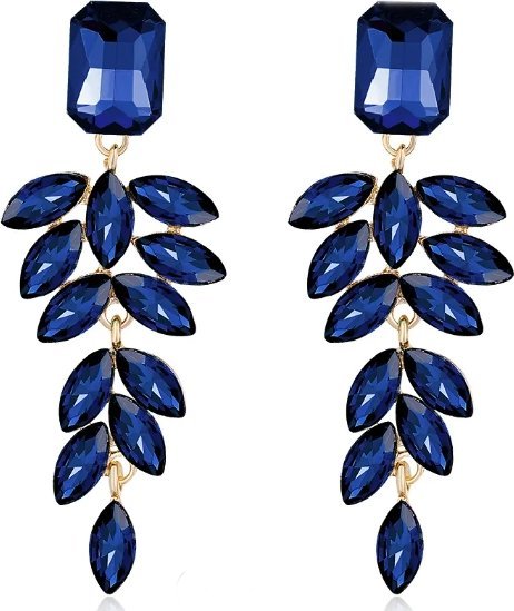 KOKONET Ciemne niebieskie kolczyki wiszące z kryształkami pozłacane