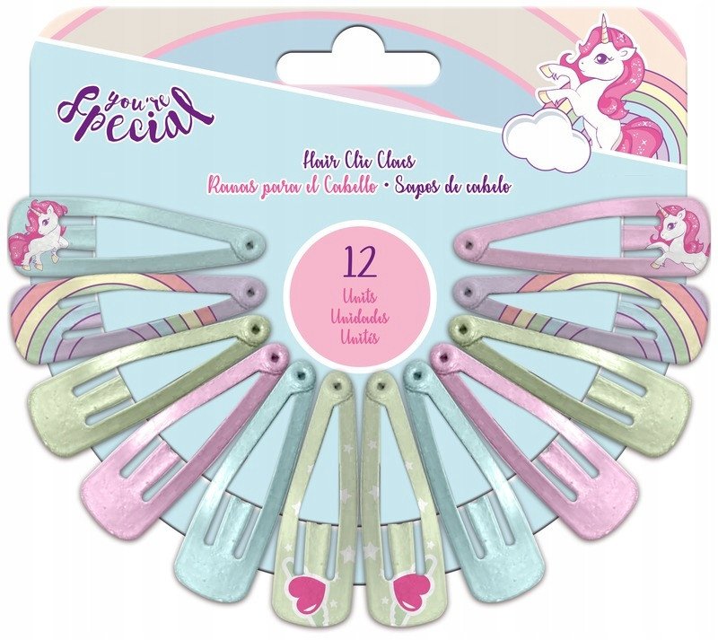 SPINKI do WŁOSÓW dla DZIEWCZYNEK komplet 12 sztuk JEDNOROŻEC Kids SPINKA