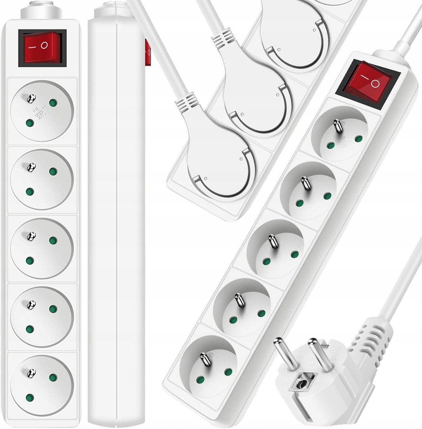 Przedłużacz sieciowy 5 gniazd z uziemieniem i z włącznikiem 5m biały