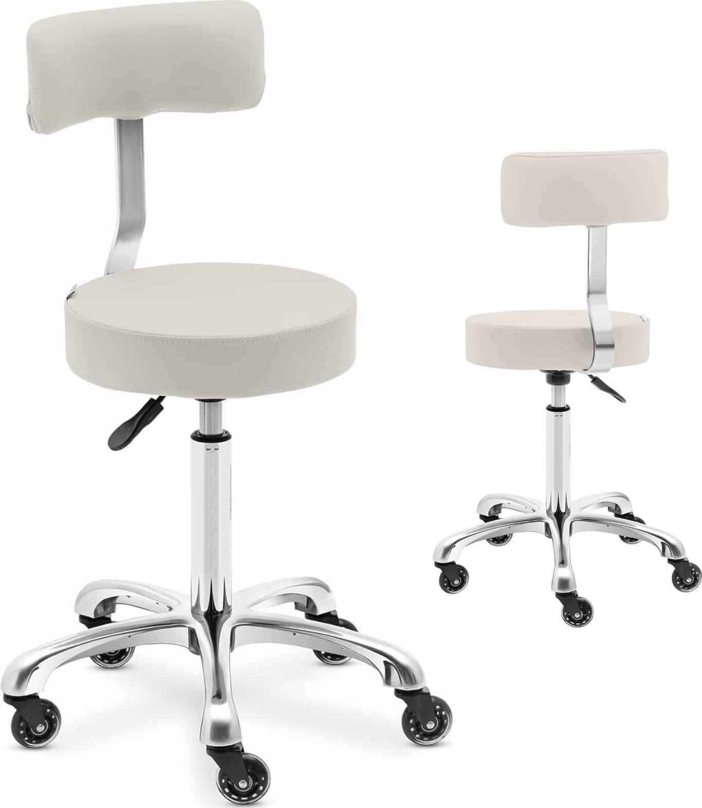 Physa Krzesło taboret hoker kosmetyczny z oparciem na kółkach do 150 kg WELLS beżowy Krzesło taboret hoker kosmetyczny z oparciem na kółkach do 150 kg