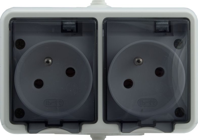 KOS HYDRO LINE Gniazdo hermetyczne podwójne z/u 16A IP44 z klapką dymną białe (121436)