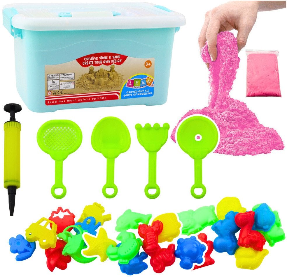 Zestaw Piasek Kinetyczny Różowy 3kg Foremki Narzędzia Dmuchana Plansza