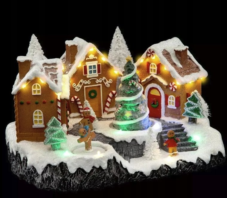 Ruchoma scenka świąteczna, chatki z piernika, 31 x 23 cm