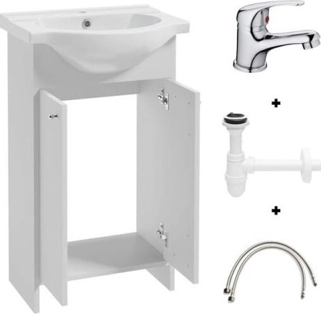 Deftrans Zestaw łazienkowy szafka z umywalką 50 biała + bateria i syfon Diana