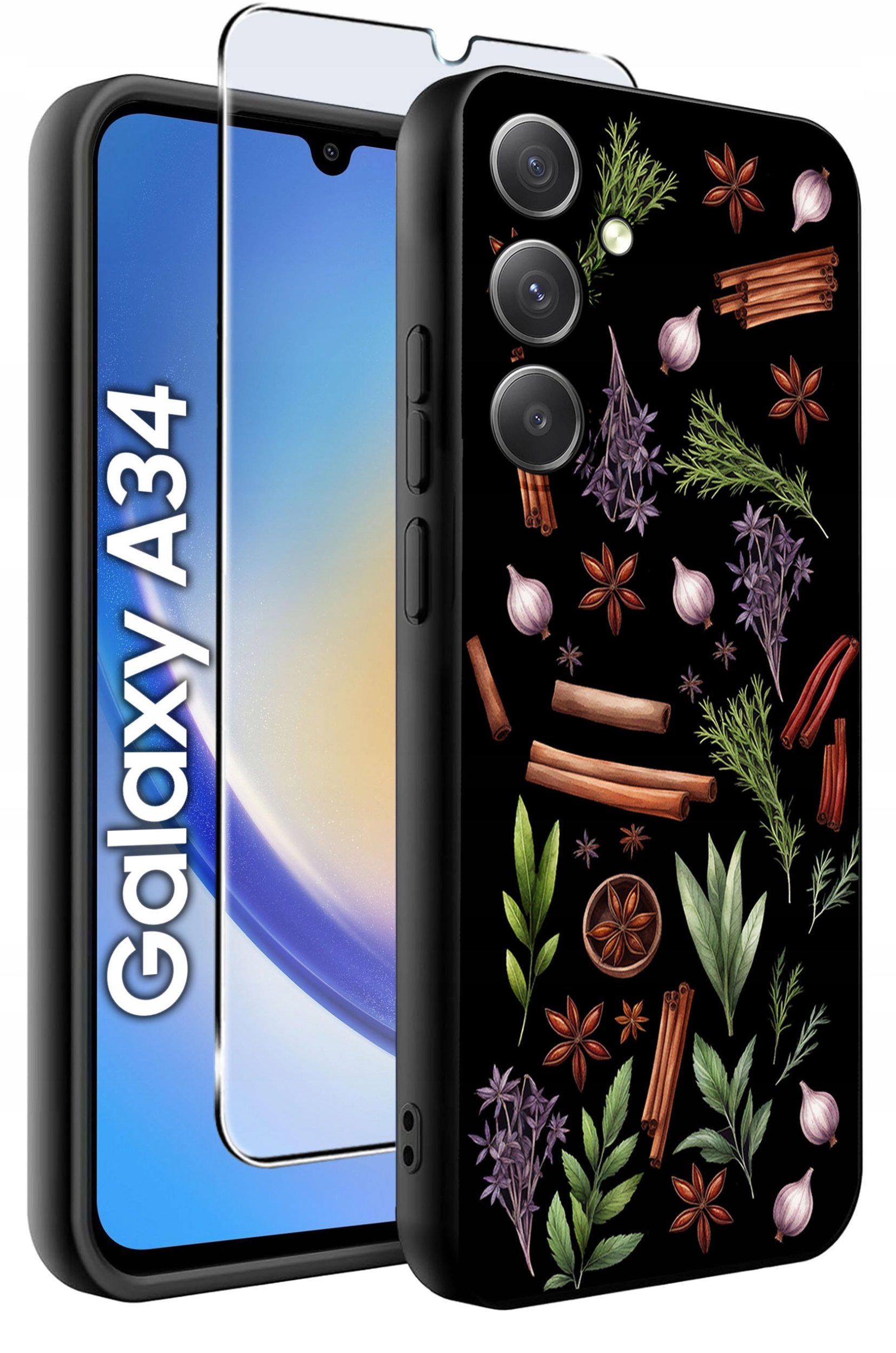 ETUI do Samsung A34 5G WZORY | SILIKONOWE MATT CASE + SZKŁO 9H