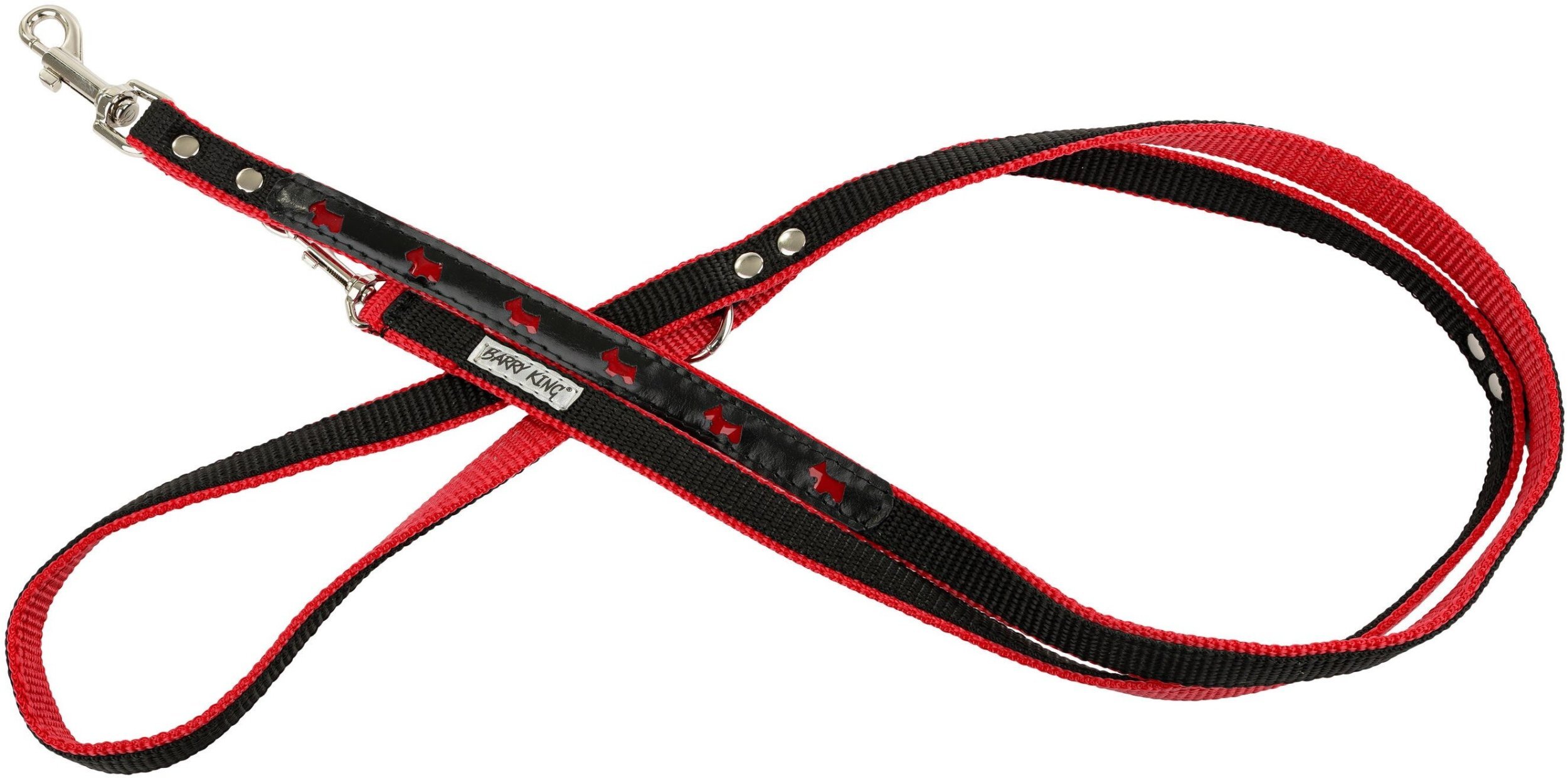 Smycz dla psa, wzór pieski, odblask neo taśma podwójna, 20MM/220CM czerwona