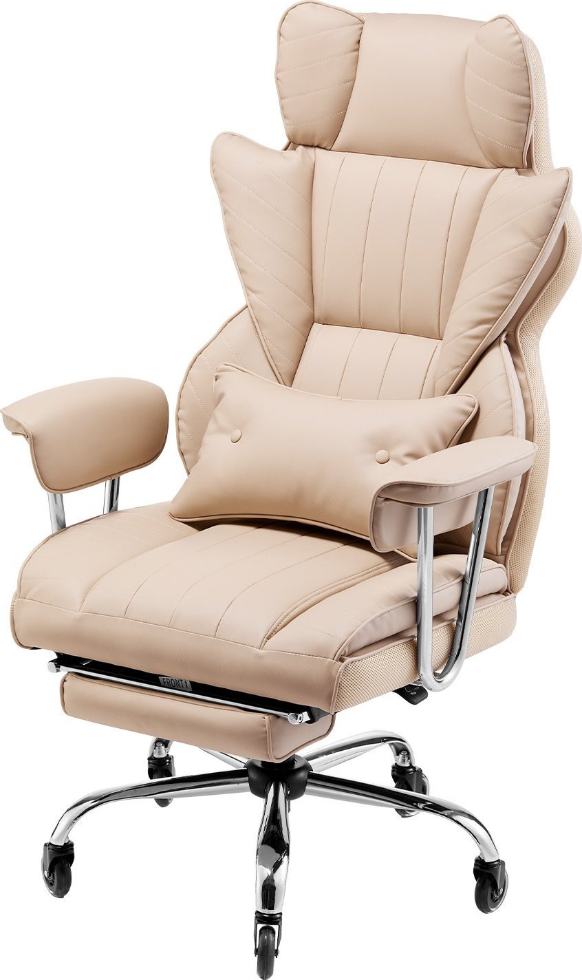 Ekskluzywny fotel biurowy z wysokim oparciem i regulacją podparcia lędźwiowego