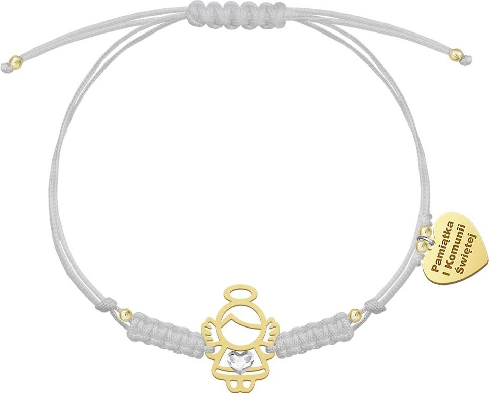 Radziszewska Jewellery Bransoletka z Aniołkiem srebro pozłacane sznurek GRAWER GRATIS