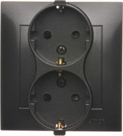 Kontakt-Simon Simon 54 Gniazdo Schuko z przesłonami podwójne 16A 250V zaciski śrubowe czarny mat DGSz2Z/49