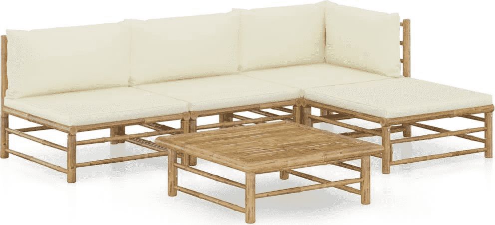 vidaXL 5-cz. zestaw do ogrodu śmietankowe poduszki bambus VidaXL